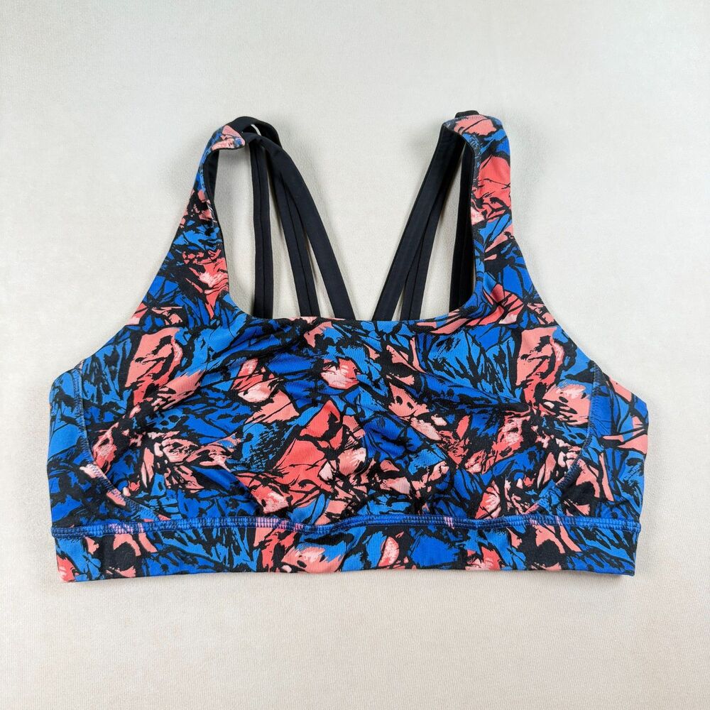Lululemon Floral Strappy Sports Bra Blue Pink Medium Support Size 8